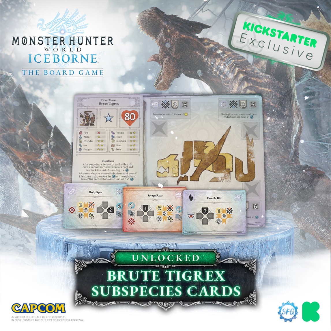 Kickstarter Exclusive Monster Hunter World Iceborne: The Board Game Absolute Power Stretch Goals Expansion, Brute Tigrex Subspecies Cards