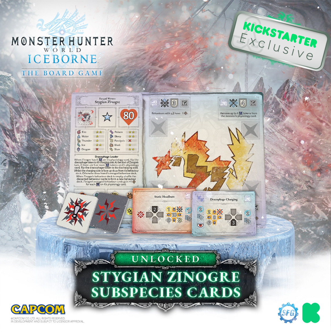 Kickstarter Exclusive Monster Hunter World Iceborne: The Board Game Moonlit Howl Expansion, Stygian Zinogre Subspecies Cards