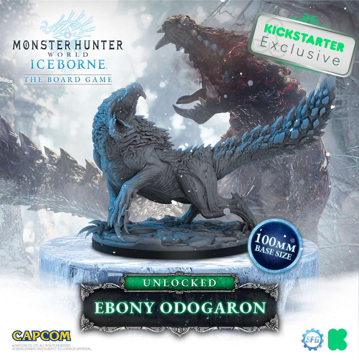 Kickstarter Exclusive Monster Hunter World Iceborne: The Board Game Moonlit Howl Expansion, Ebony Odogaron Miniature