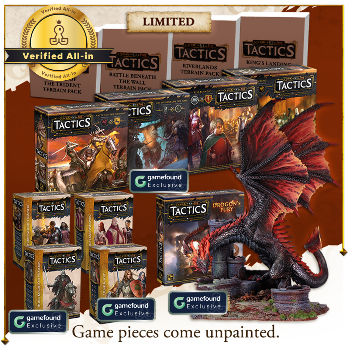 Crowdfunding Exclusive A Song of Ice and Fire: Tactics Seven Kingdoms Pledge with Verified All-In Certification by Board Game Exclusives