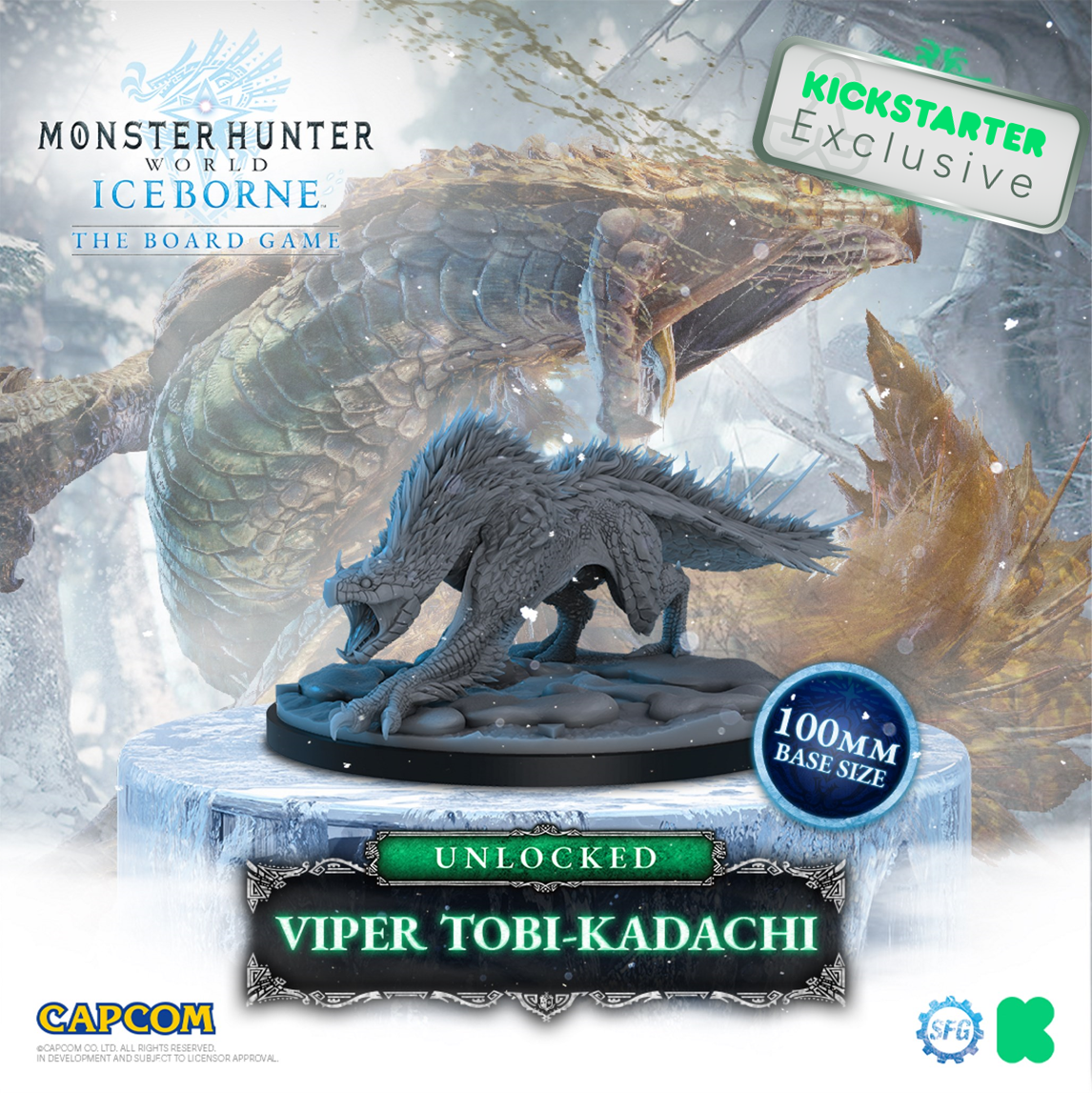 Kickstarter Exclusive Monster Hunter World Iceborne: The Board Game Moonlit Howl Expansion, Viper Tobi-Kadachi Miniature