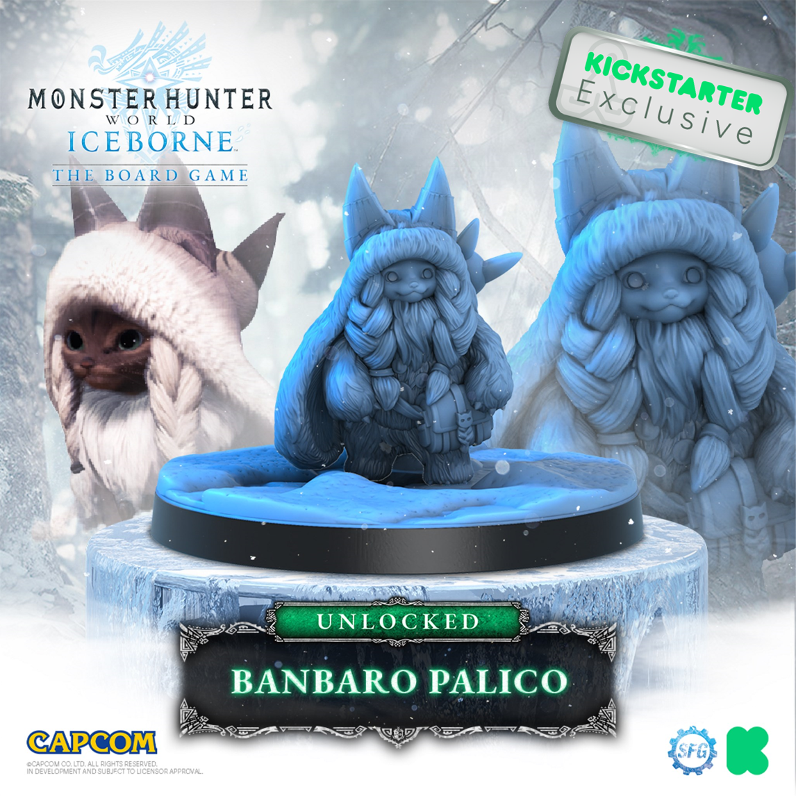 Kickstarter Exclusive Monster Hunter World Iceborne: The Board Game Palico and Poogie Expansion, Banbaro Palico Miniature