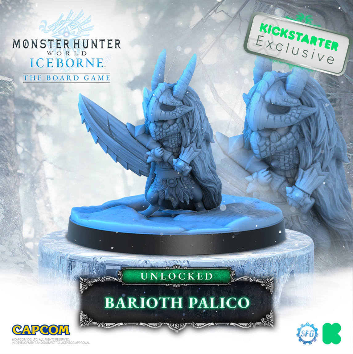 Kickstarter Exclusive Monster Hunter World Iceborne: The Board Game Palico and Poogie Expansion, Barioth Palico Miniature