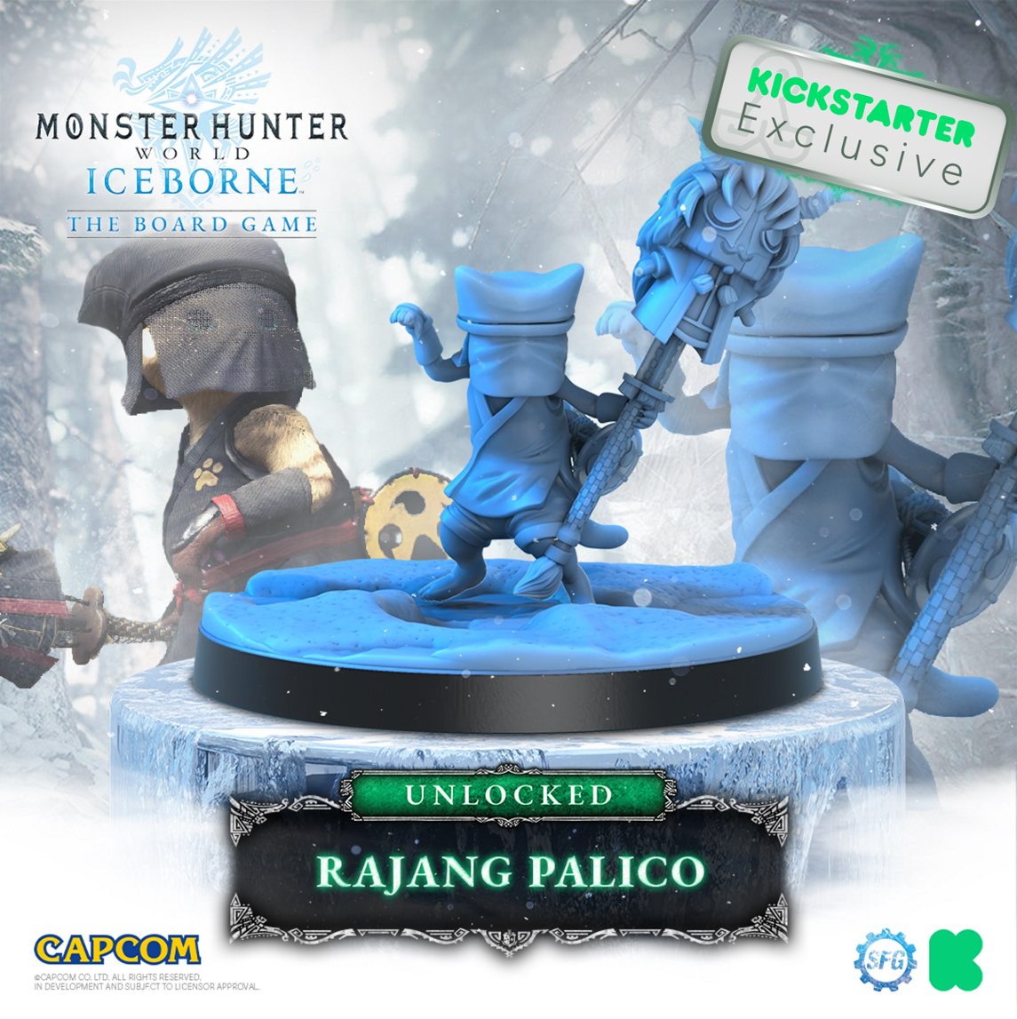 Kickstarter Exclusive Monster Hunter World Iceborne: The Board Game Palico and Poogie Expansion, Rajang Palico Miniature