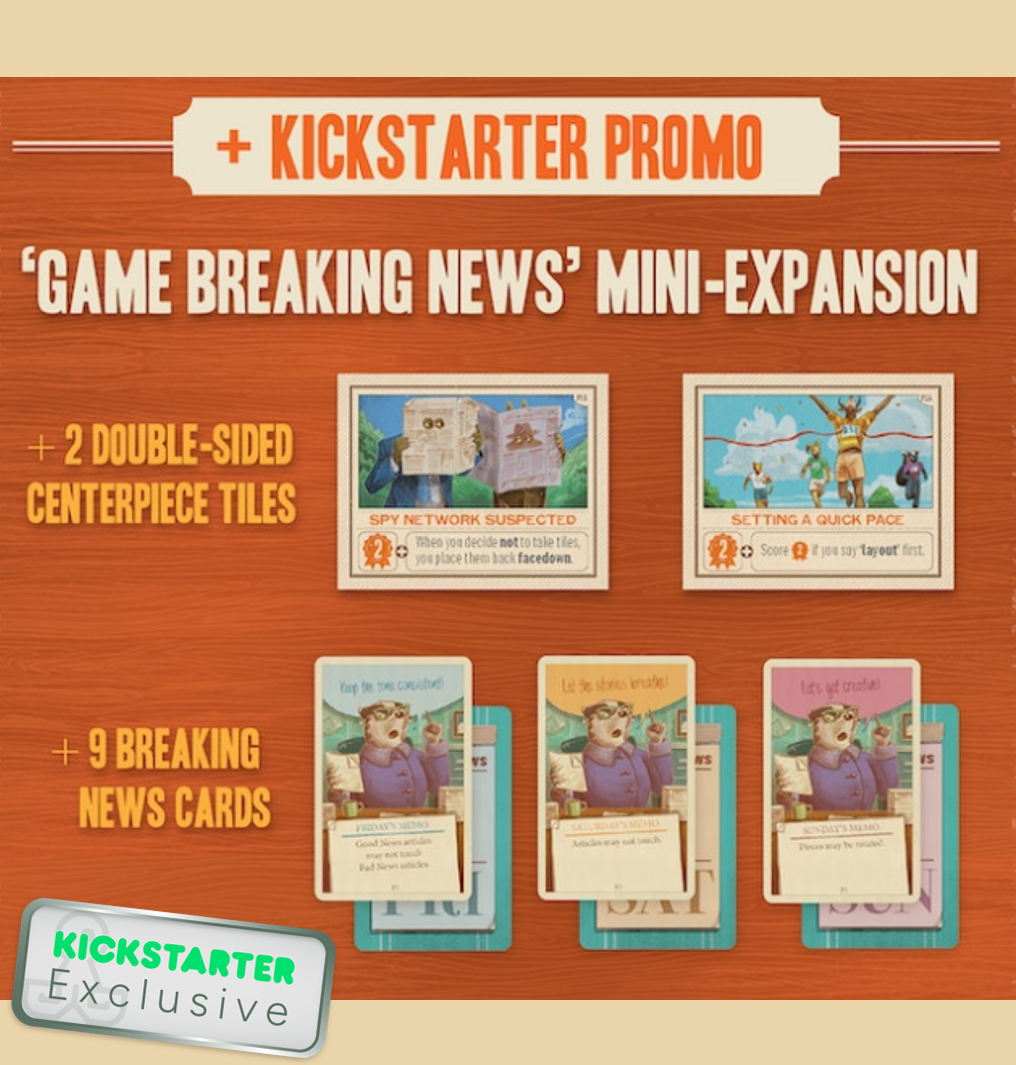 Kickstarter Exclusive Fit to Print Board Game Game Breaking News Mini-Expansion