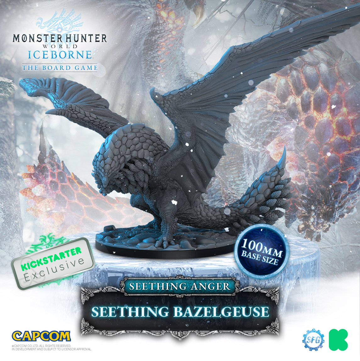 Kickstarter Exclusive Monster Hunter World Iceborne: The Board Game Seething Anger Expansion Seething Bazelgeuse Miniature