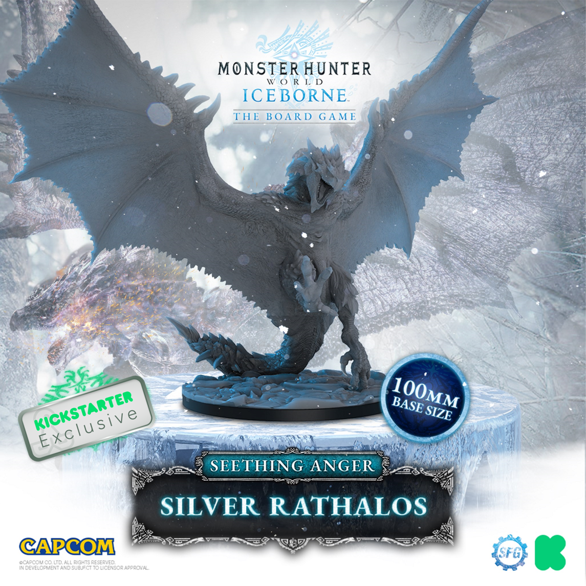 Kickstarter Exclusive Monster Hunter World Iceborne: The Board Game Seething Anger Expansion Silver Rathalos Miniature