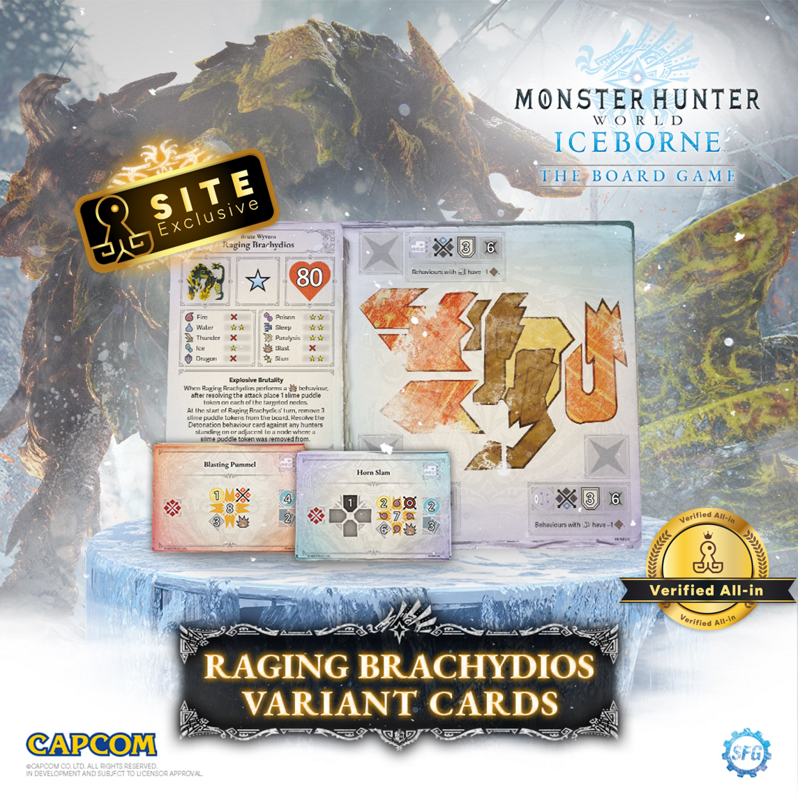 Kickstarter Exclusive Monster Hunter World Iceborne: The Board Game Overpowering Hunger Expansion Raging Brachydios Variant Cards