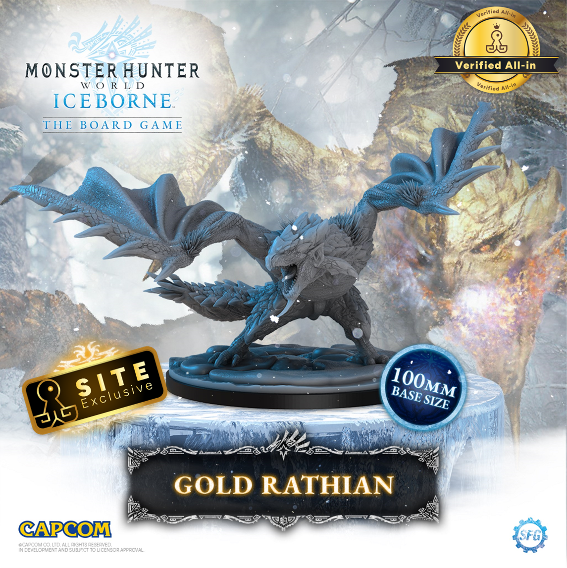 Kickstarter Exclusive Monster Hunter World Iceborne: The Board Game Overpowering Hunger Expansion Gold Rathian Miniature