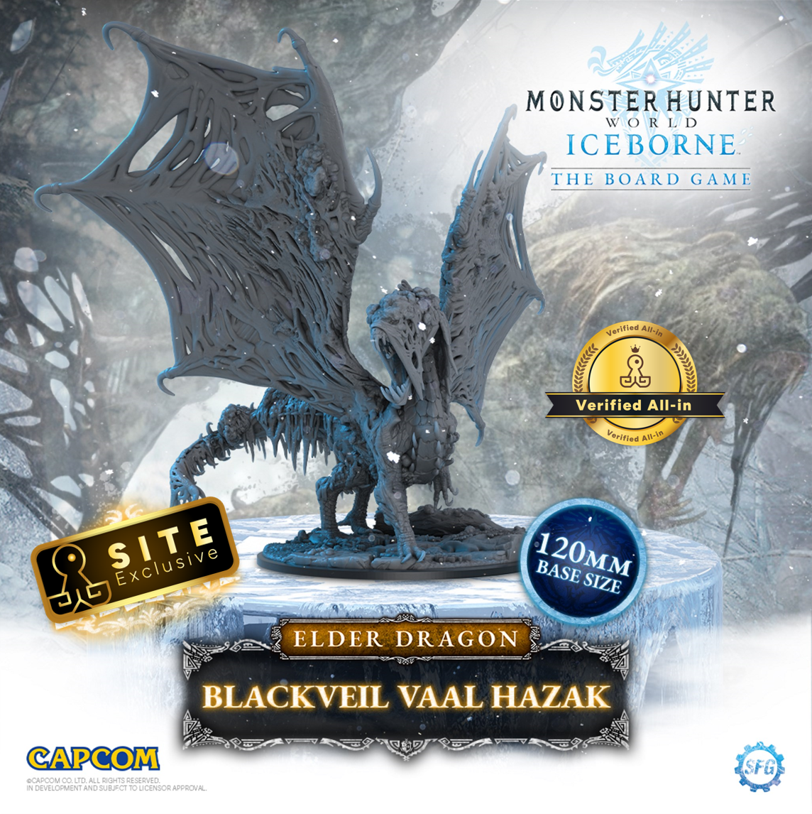 Kickstarter Exclusive Monster Hunter World Iceborne: The Board Game Blackveil Vaal Hazak Expansion Miniature