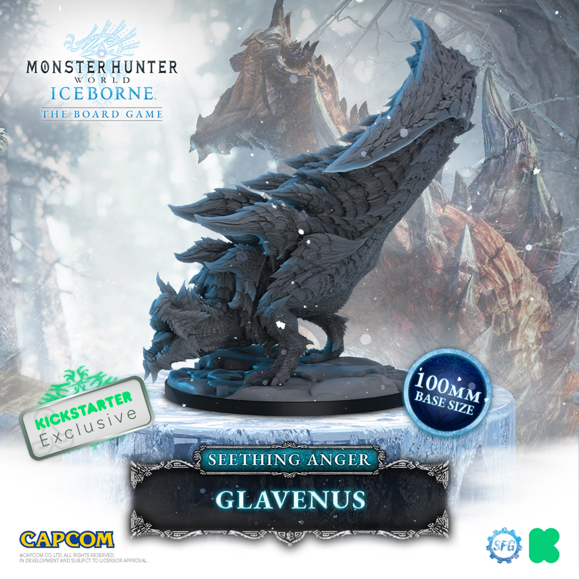 Kickstarter Exclusive Monster Hunter World Iceborne: The Board Game Seething Anger Expansion Glavenus Miniature