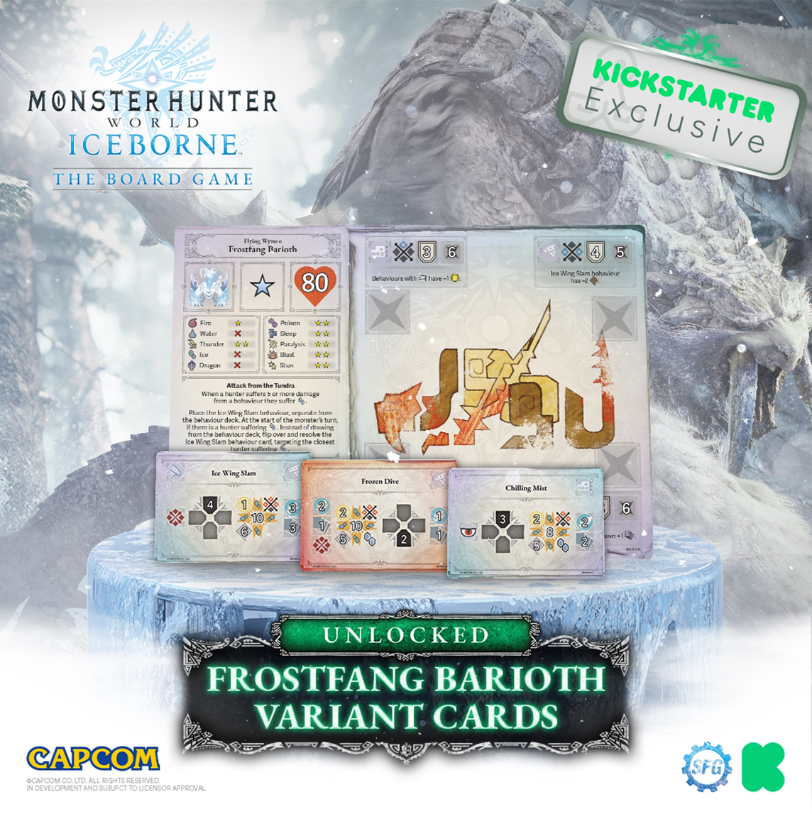 Kickstarter Exclusive Monster Hunter World Iceborne: The Board Game Core Box, Frostfang Barioth Variant Cards