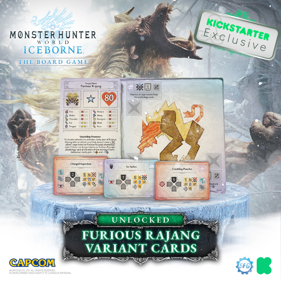 Kickstarter Exclusive Monster Hunter World Iceborne: The Board Game Core Box, Furious Rajang Variant Cards